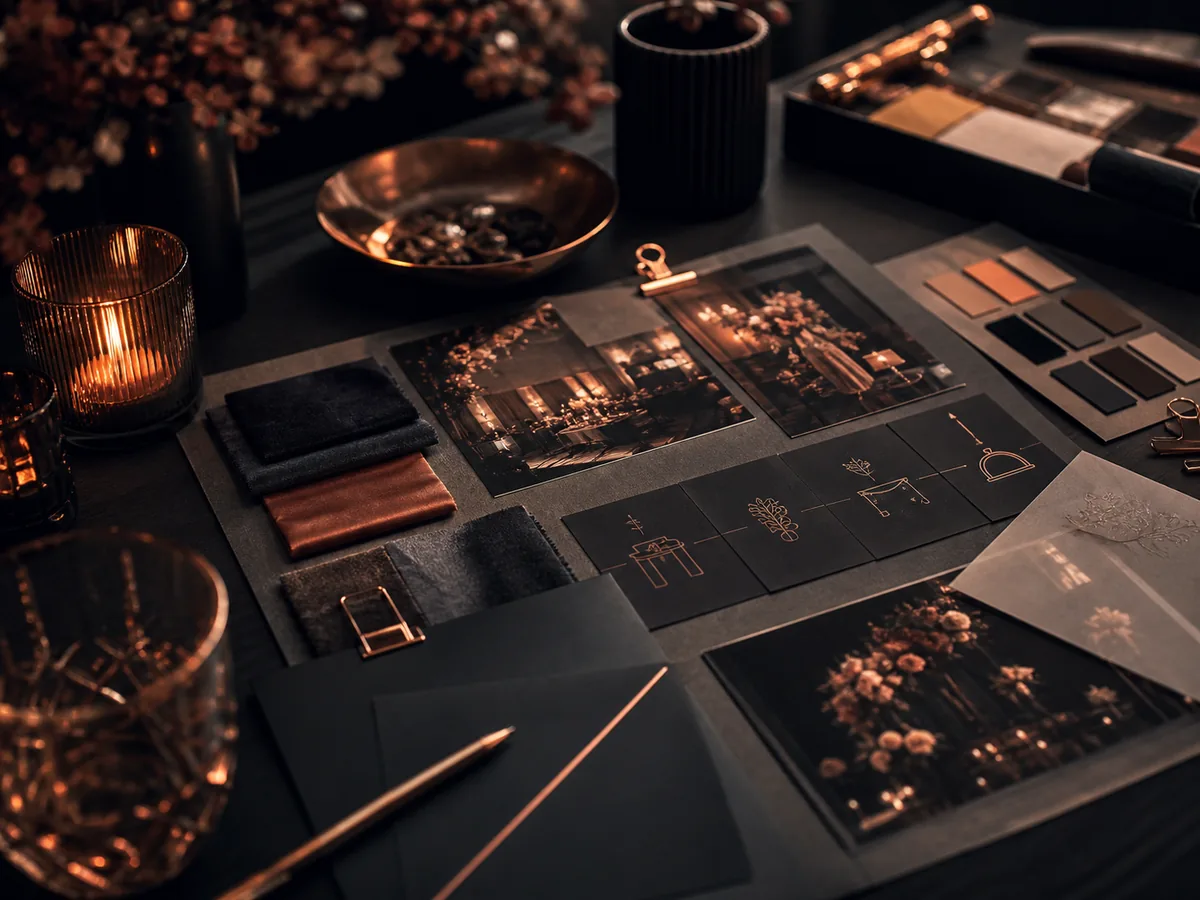 Moodboard und Materialmuster für eine hochwertige Eventkonzeption